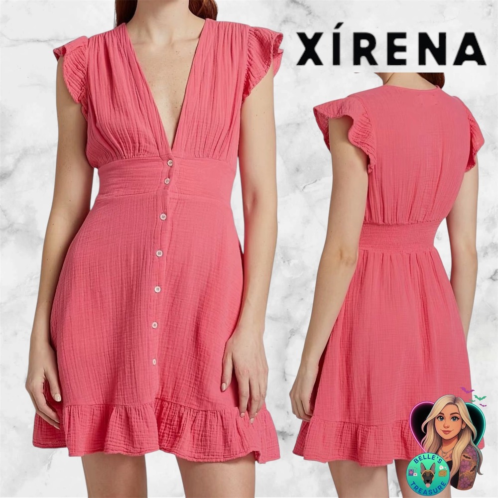 Xirena Dalton Muslin Sleeveless Minidress Women's XS Pink‎ Button Front Ruffles
